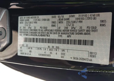 2018 Ford Escape Se from USA, damaged, VIN 1FMCU9GD6JUB80783